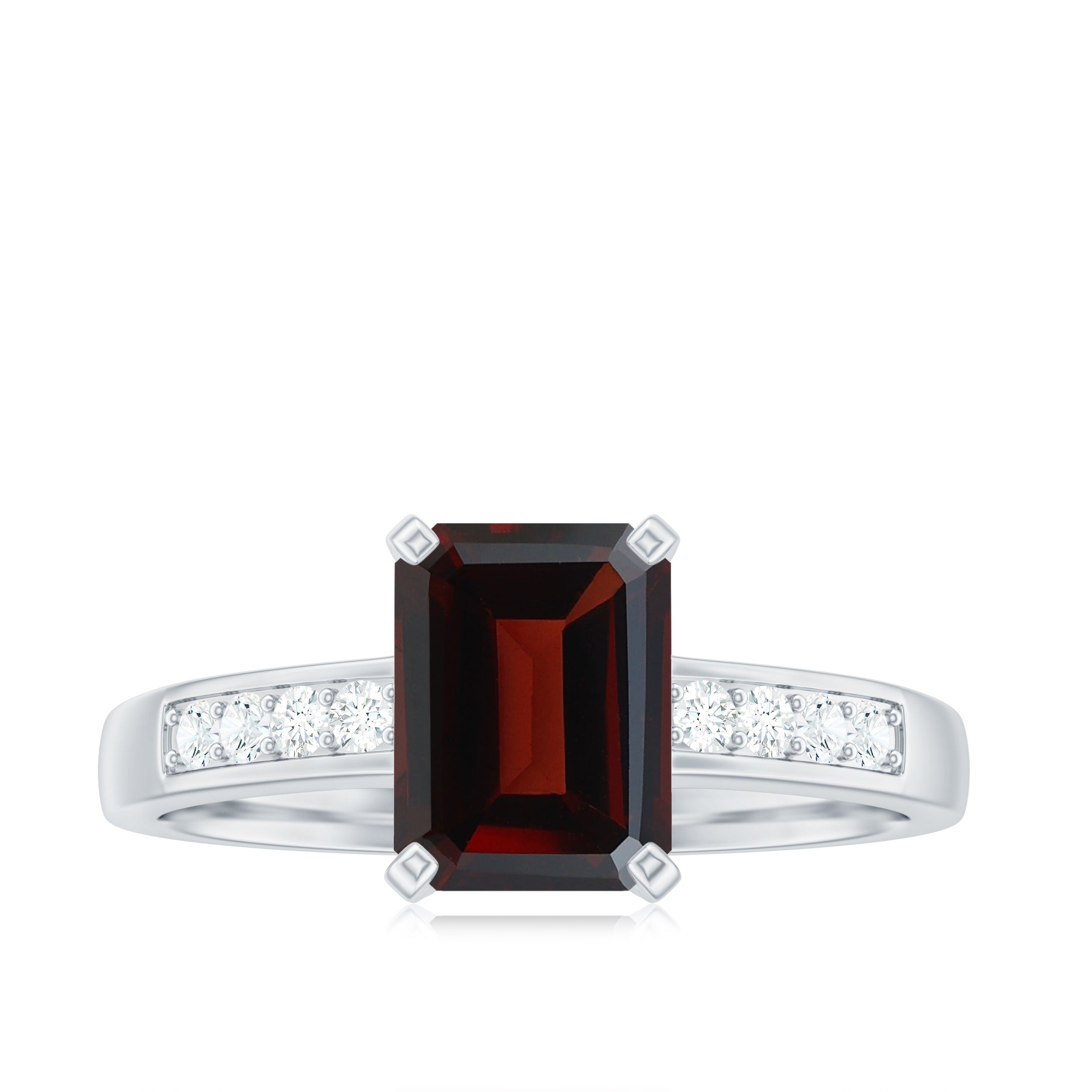 Certified Natural 6X8mm Garnet Emerald Cut Engagement Ring with Diamond