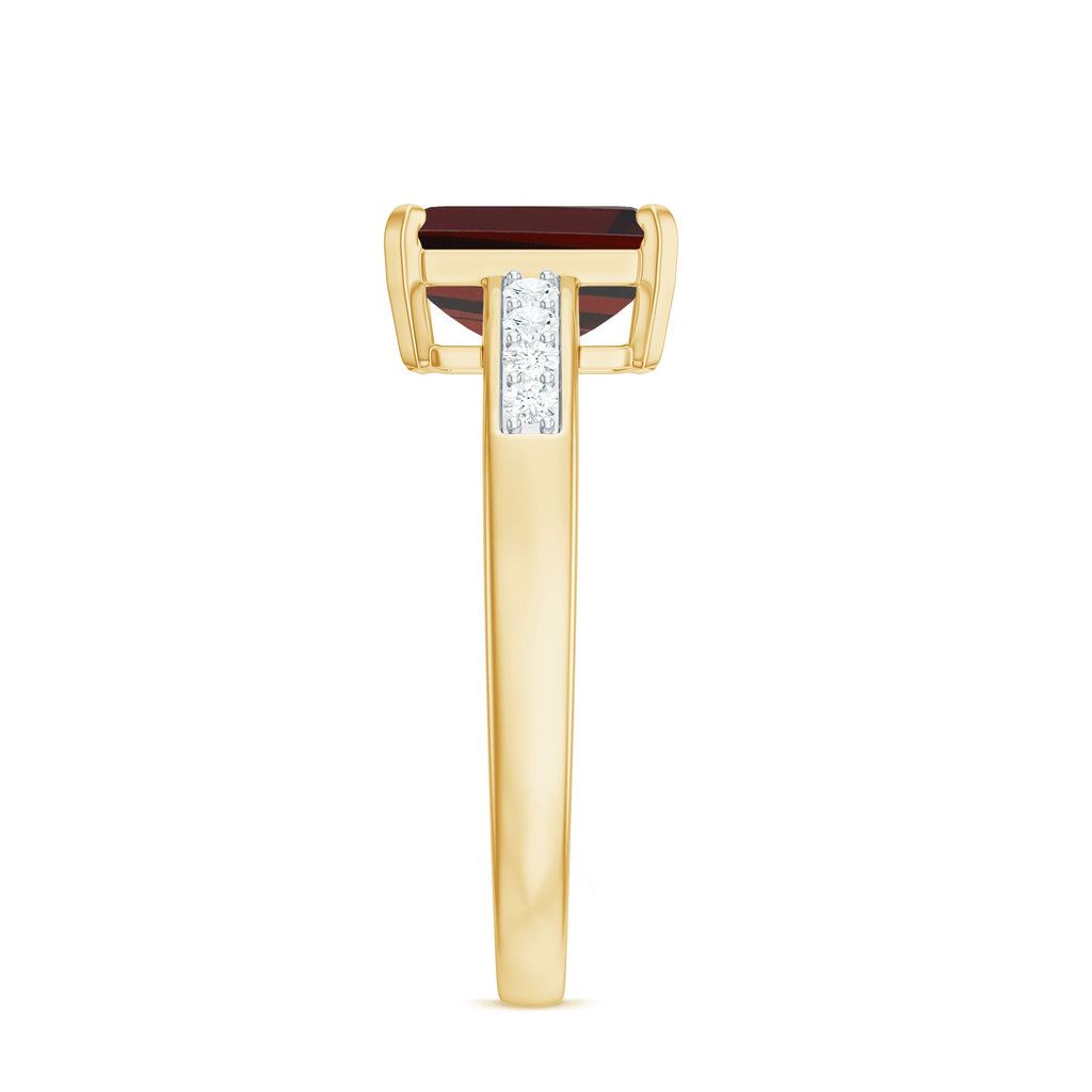 Certified Natural 6X8mm Garnet Emerald Cut Engagement Ring with Diamond