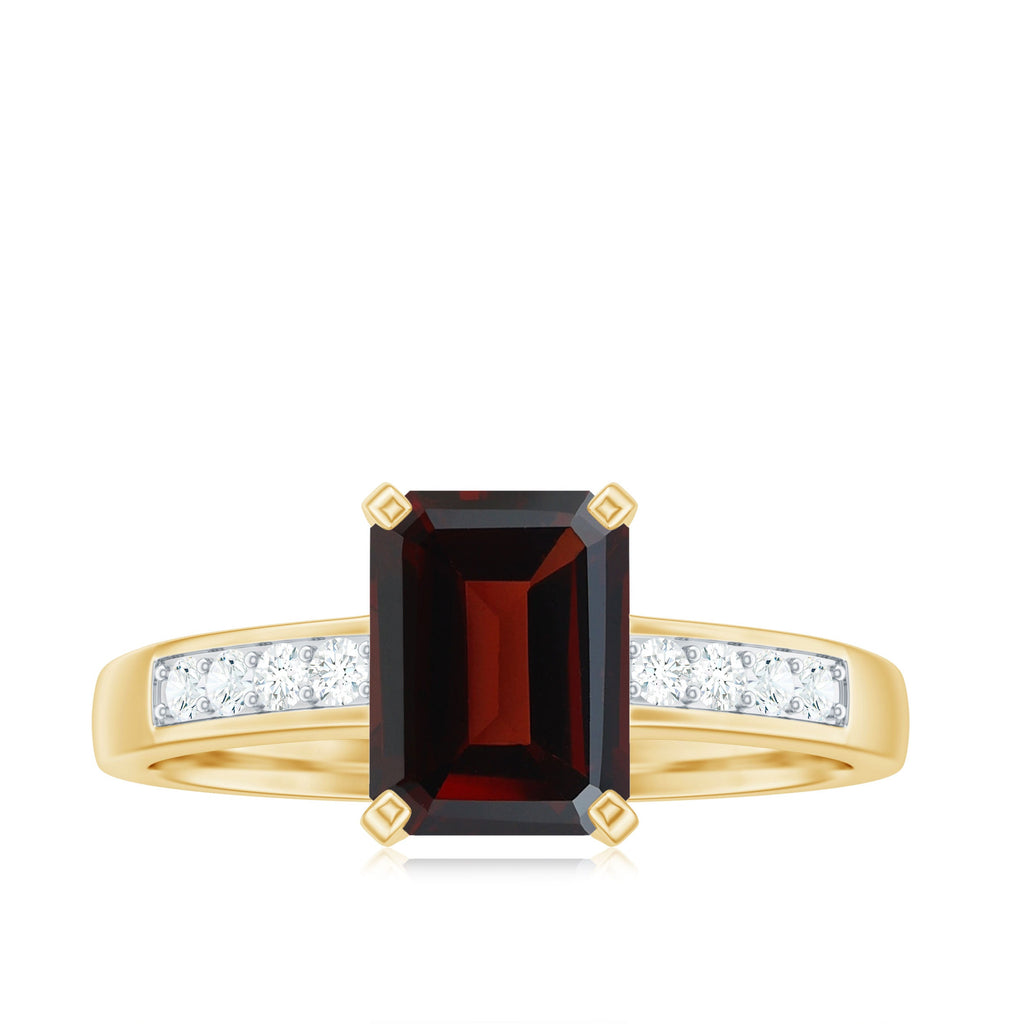 Certified Natural 6X8mm Garnet Emerald Cut Engagement Ring with Diamond