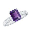 Octagon Cut Amethyst Solitaire Engagement Ring with Diamond Side Stones