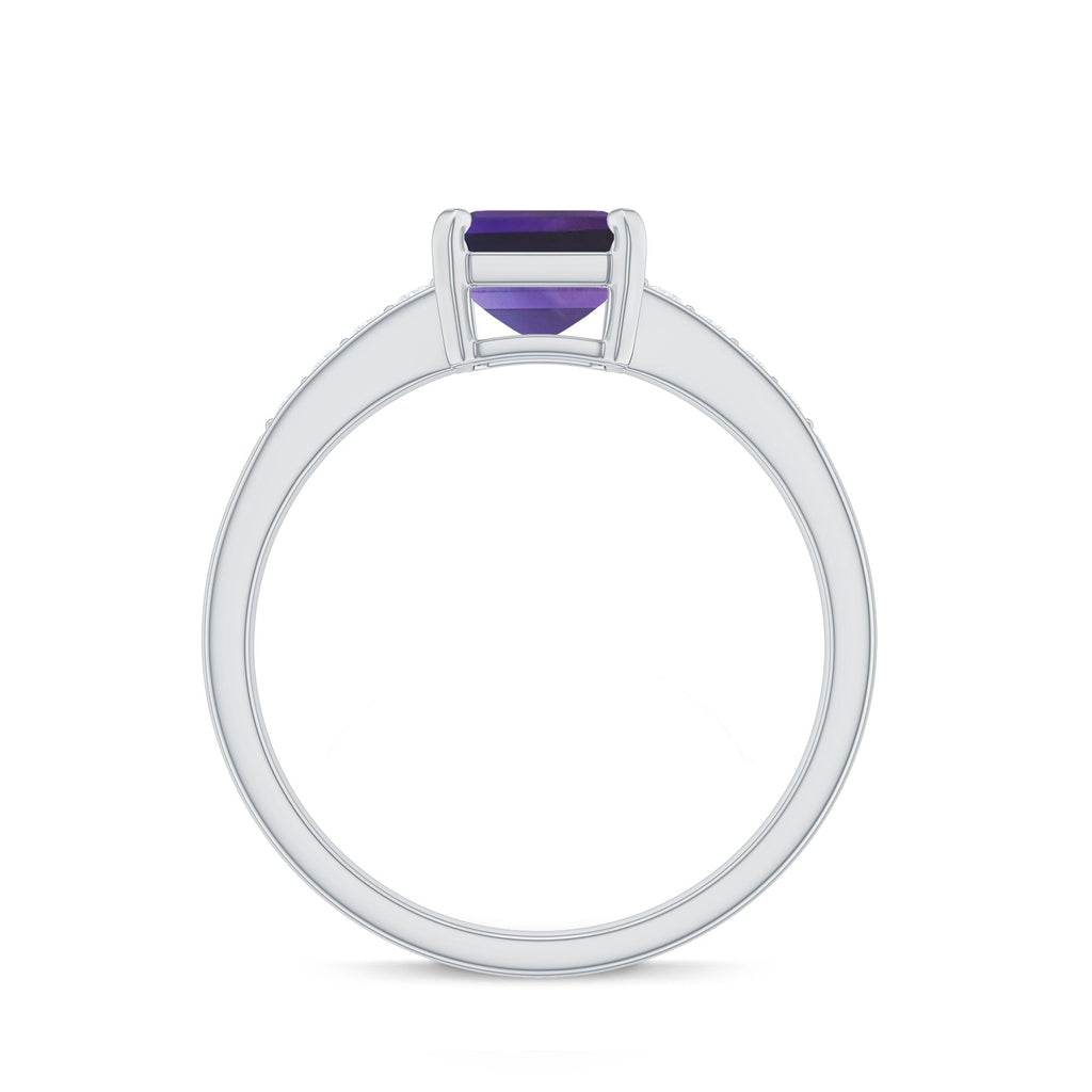 Octagon Cut Amethyst Solitaire Engagement Ring with Diamond Side Stones