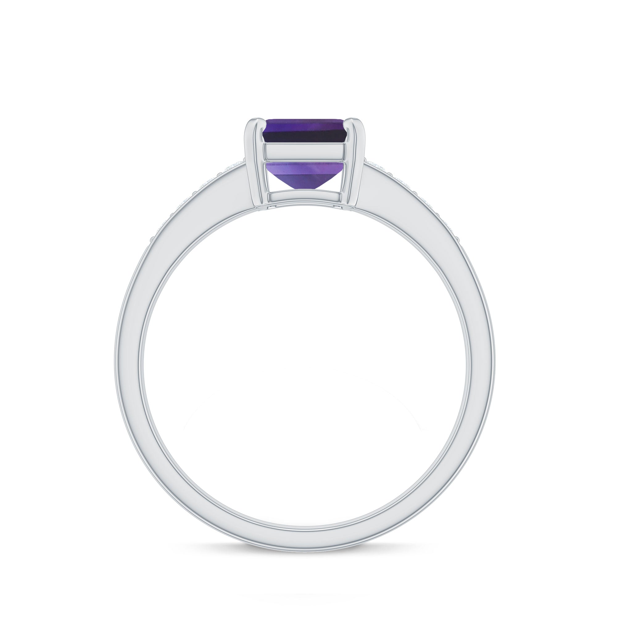 Octagon Cut Amethyst Solitaire Engagement Ring with Diamond Side Stones