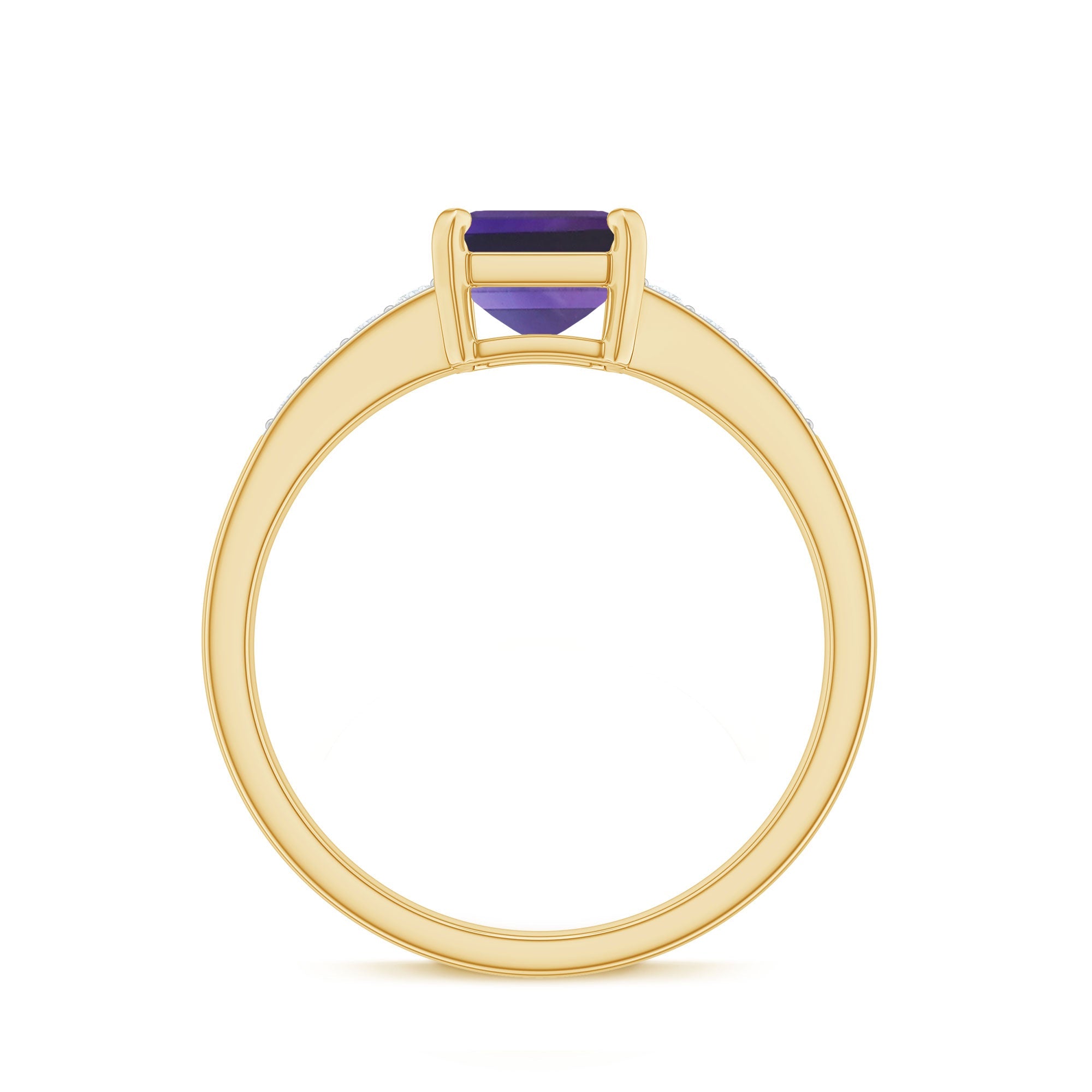 Octagon Cut Amethyst Solitaire Engagement Ring with Diamond Side Stones