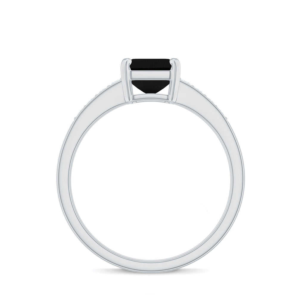 6X8mm Emerald Cut Black Onyx Engagement Ring with Diamond