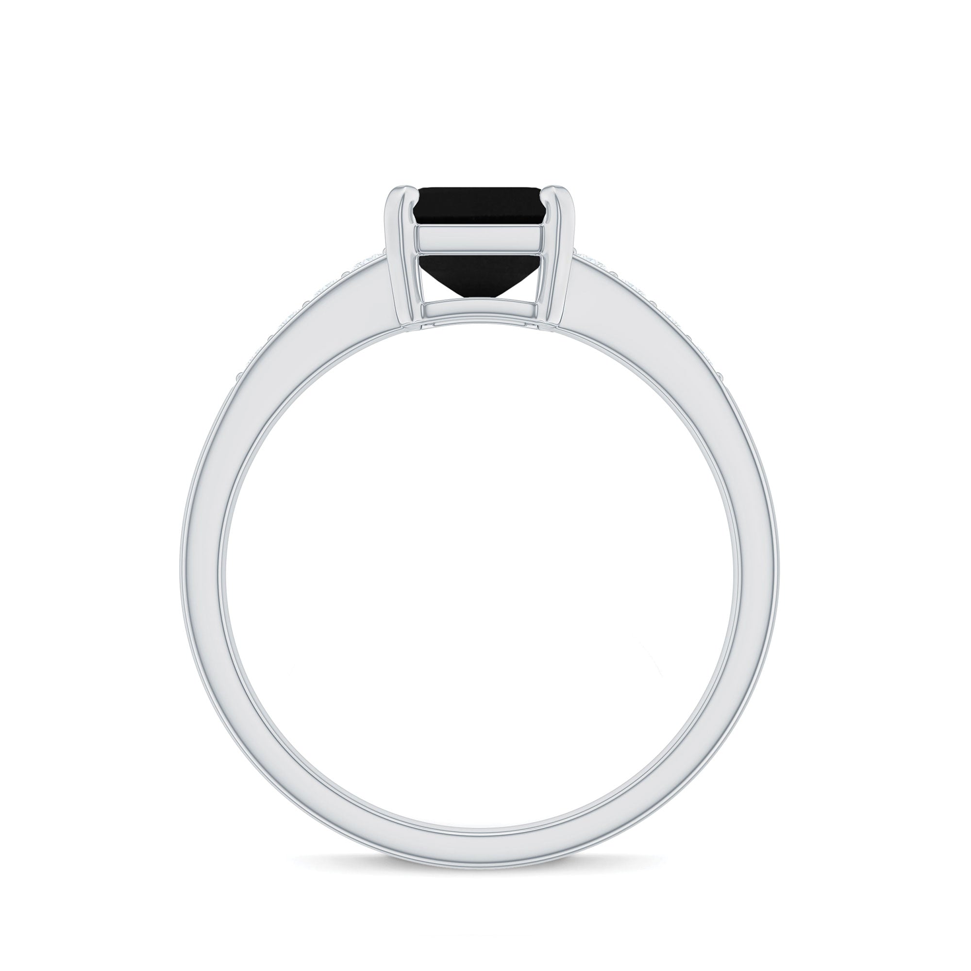 6X8mm Emerald Cut Black Onyx Engagement Ring with Diamond