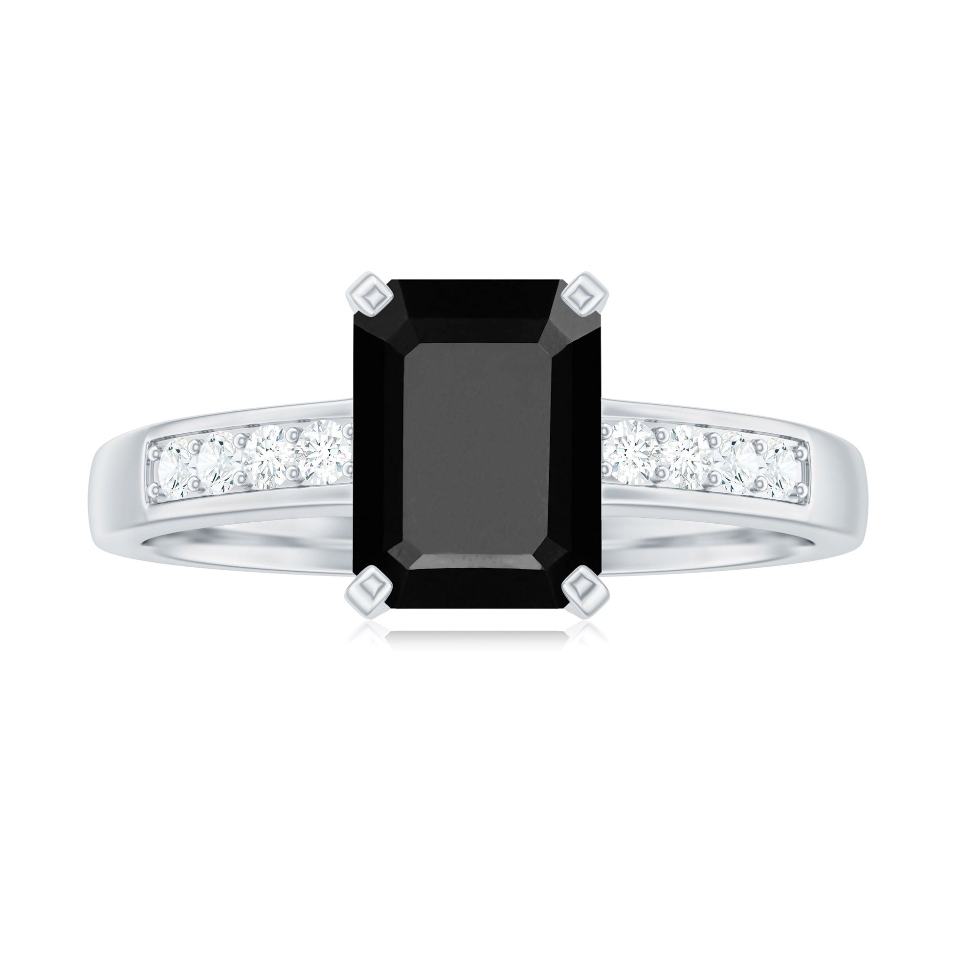 6X8mm Emerald Cut Black Onyx Engagement Ring with Diamond