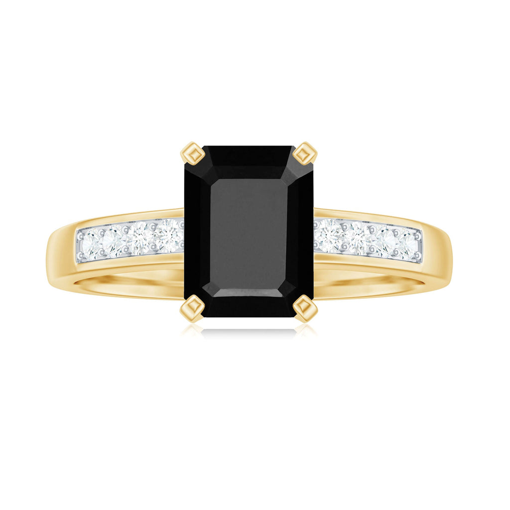 6X8mm Emerald Cut Black Onyx Engagement Ring with Diamond