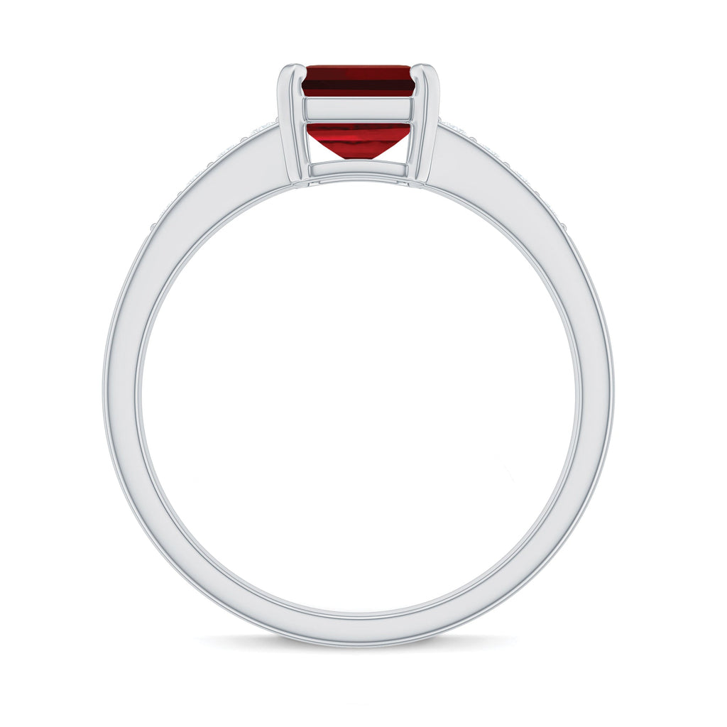 Lab Grown Ruby Emerald Cut Engagement Ring with Real Diamond