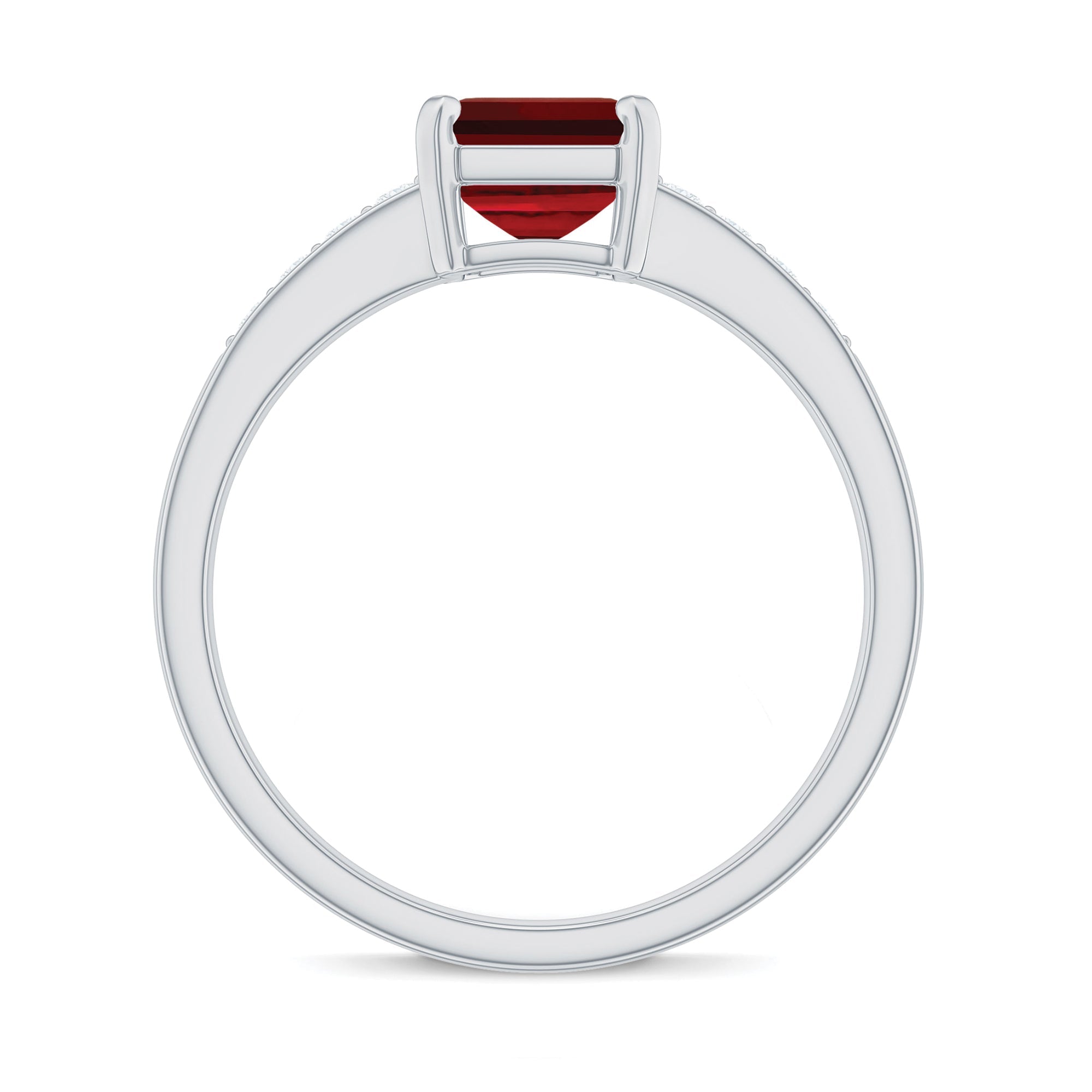 Lab Grown Ruby Emerald Cut Engagement Ring with Real Diamond