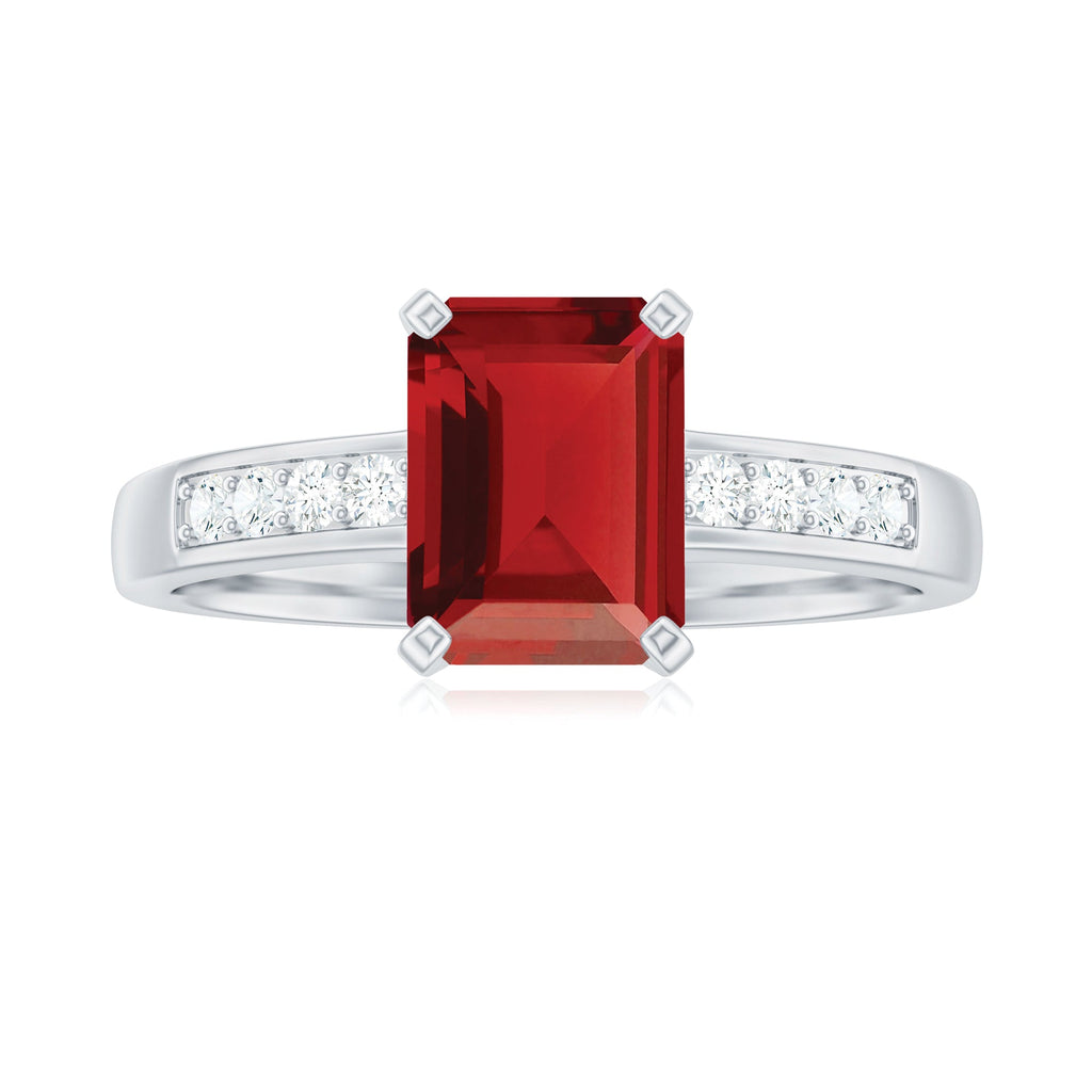 Lab Grown Ruby Emerald Cut Engagement Ring with Real Diamond