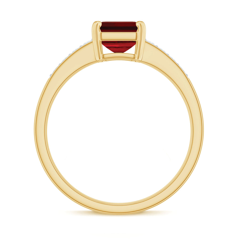 Lab Grown Ruby Emerald Cut Engagement Ring with Real Diamond