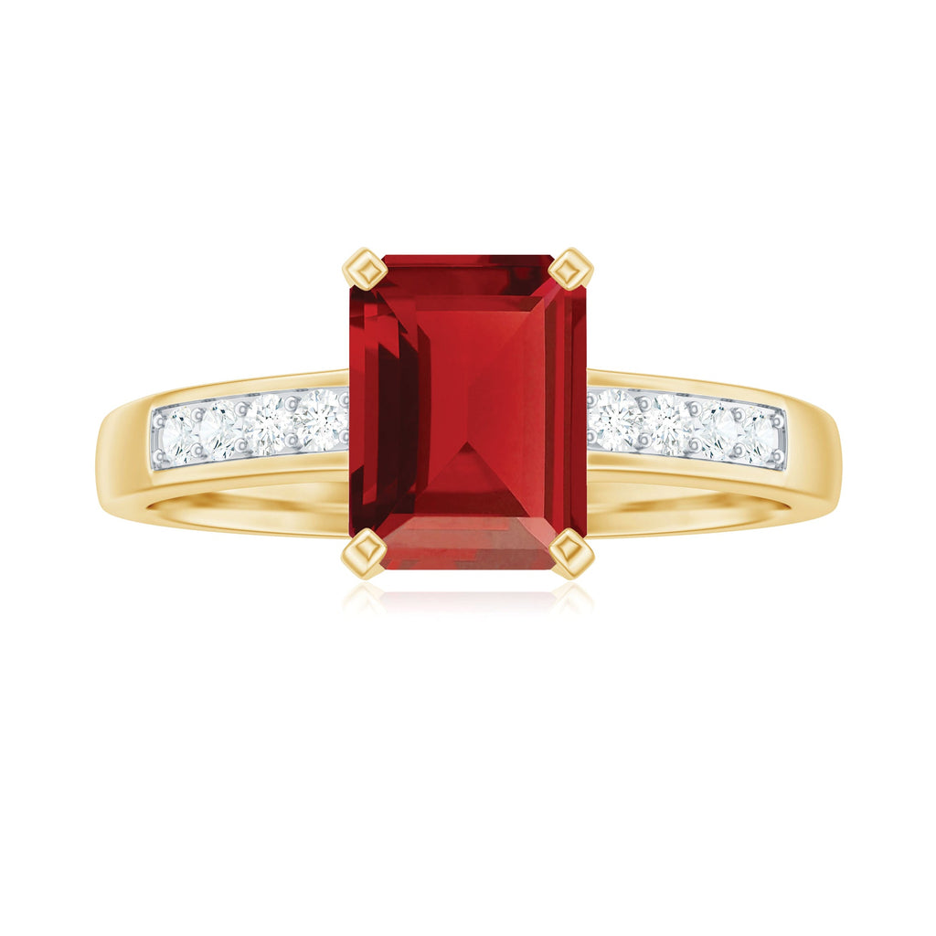 Lab Grown Ruby Emerald Cut Engagement Ring with Real Diamond