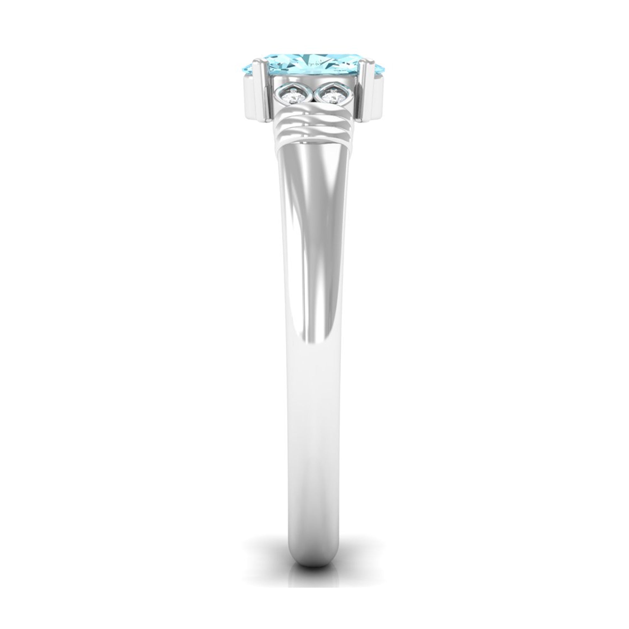 Natural 6X8mm Aquamarine Oval Engagement Ring with Diamond