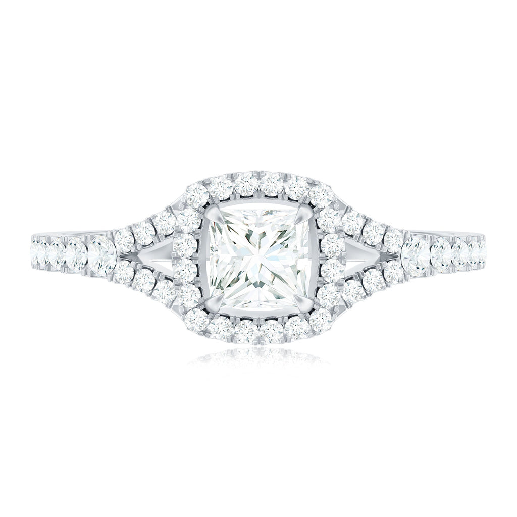 Princess Cut Moissanite Halo Engagement Ring with Split Shank