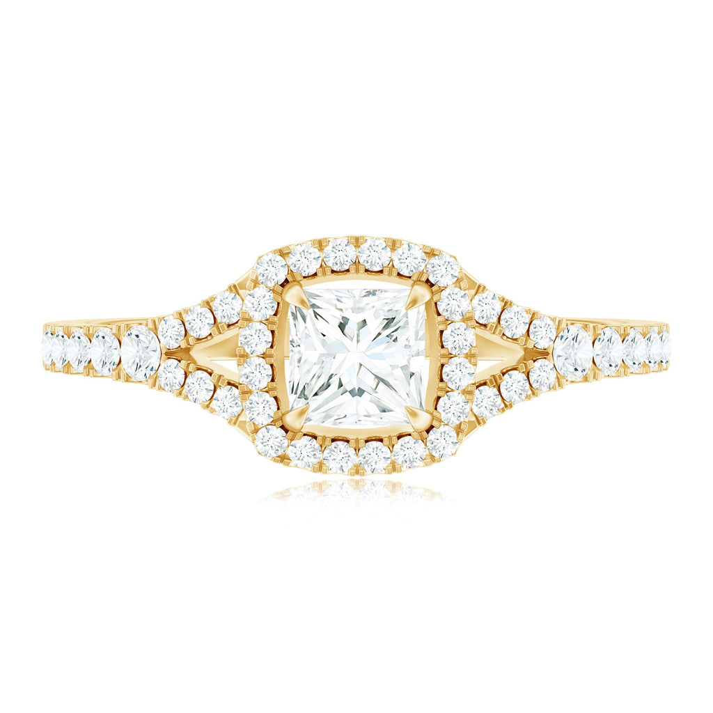 Princess Cut Moissanite Halo Engagement Ring with Split Shank