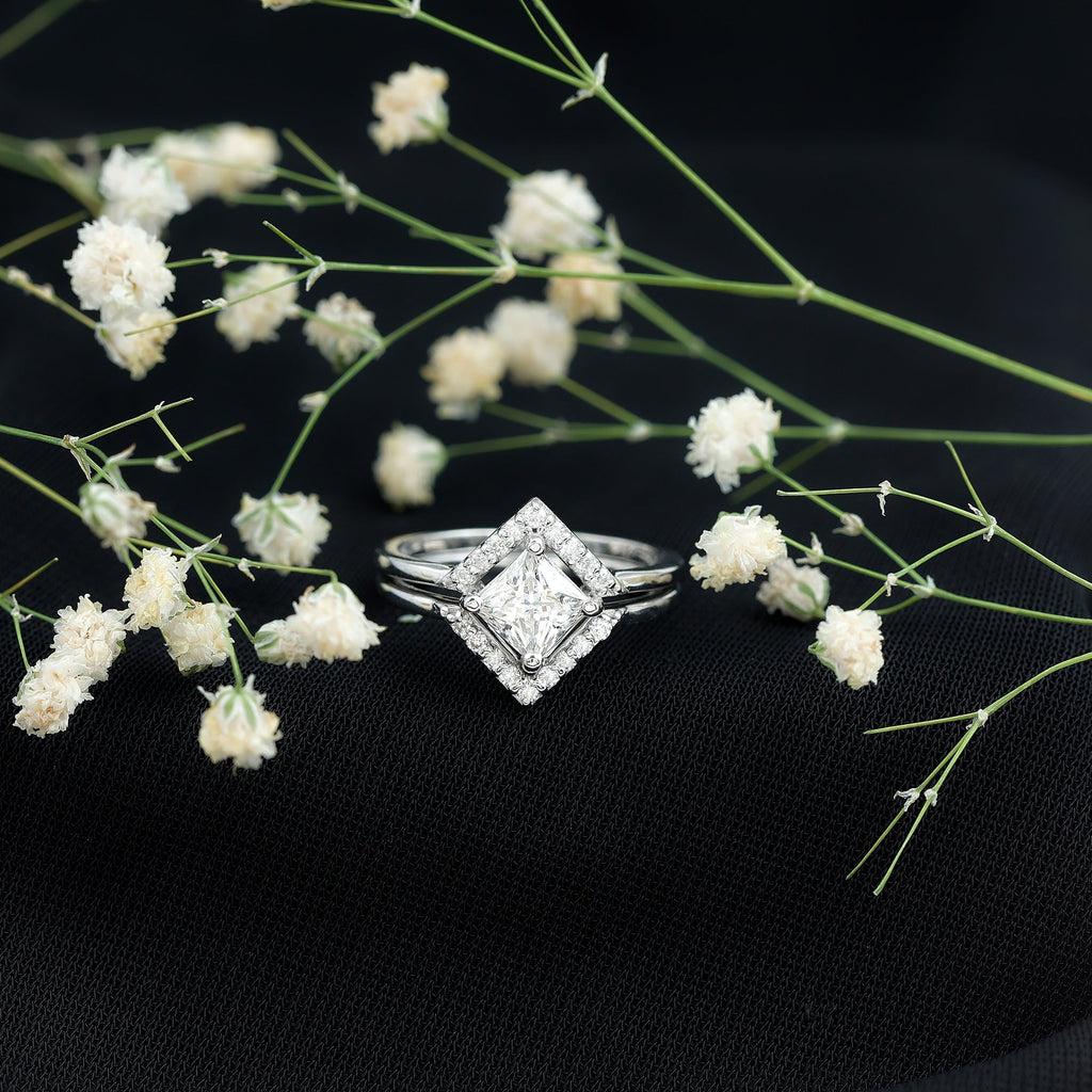 Certified Moissanite Princess Cut Wedding Ring Set for Women
