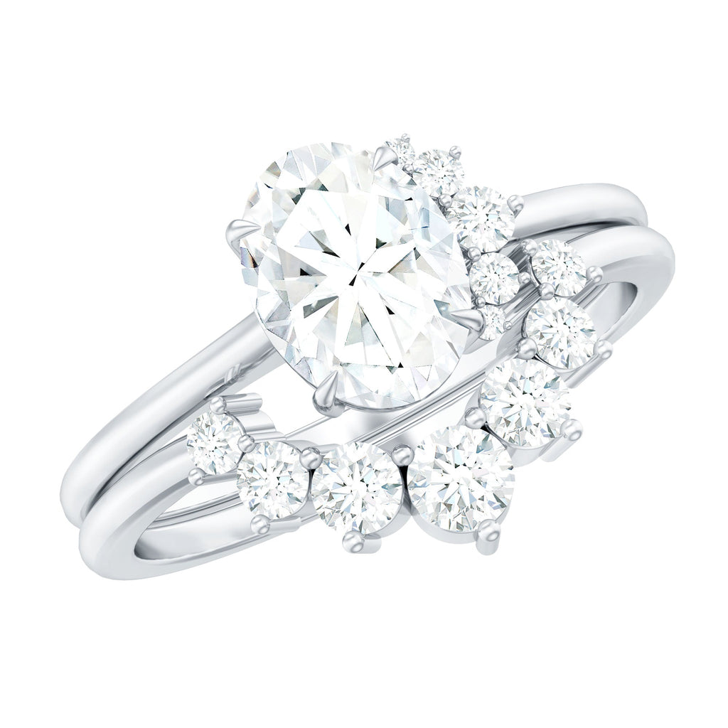 2 CT Oval Cut Moissanite Halo Wedding Ring Set With Certificate