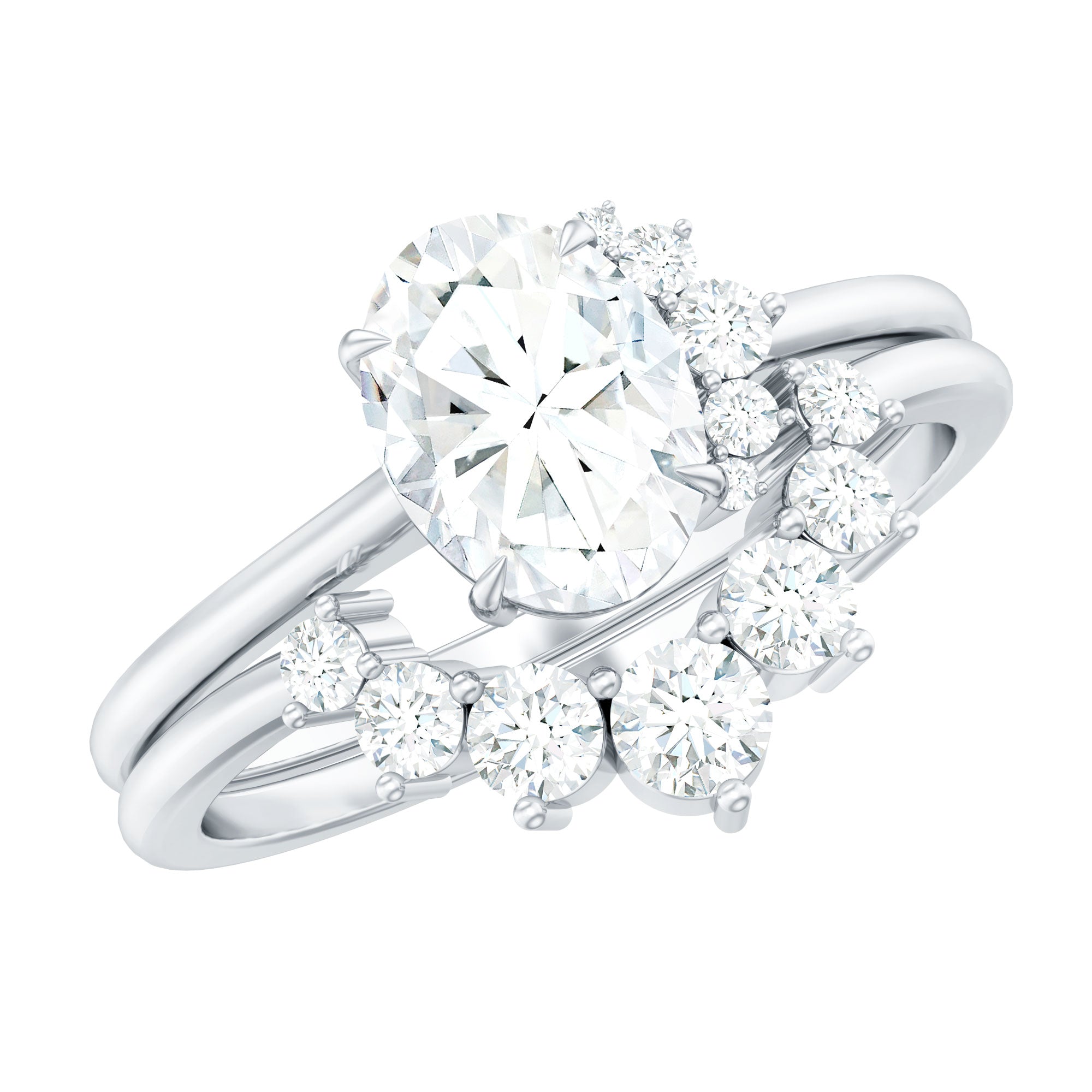 2 CT Oval Cut Moissanite Halo Wedding Ring Set With Certificate