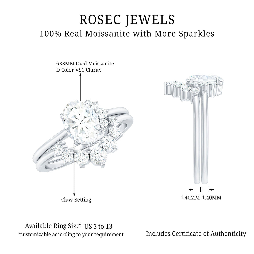 2 CT Oval Cut Moissanite Halo Wedding Ring Set With Certificate