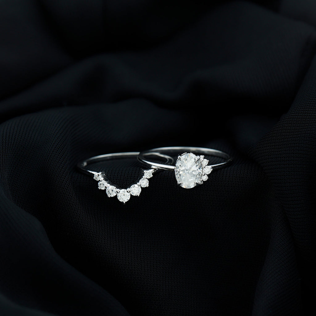 2 CT Oval Cut Moissanite Halo Wedding Ring Set With Certificate
