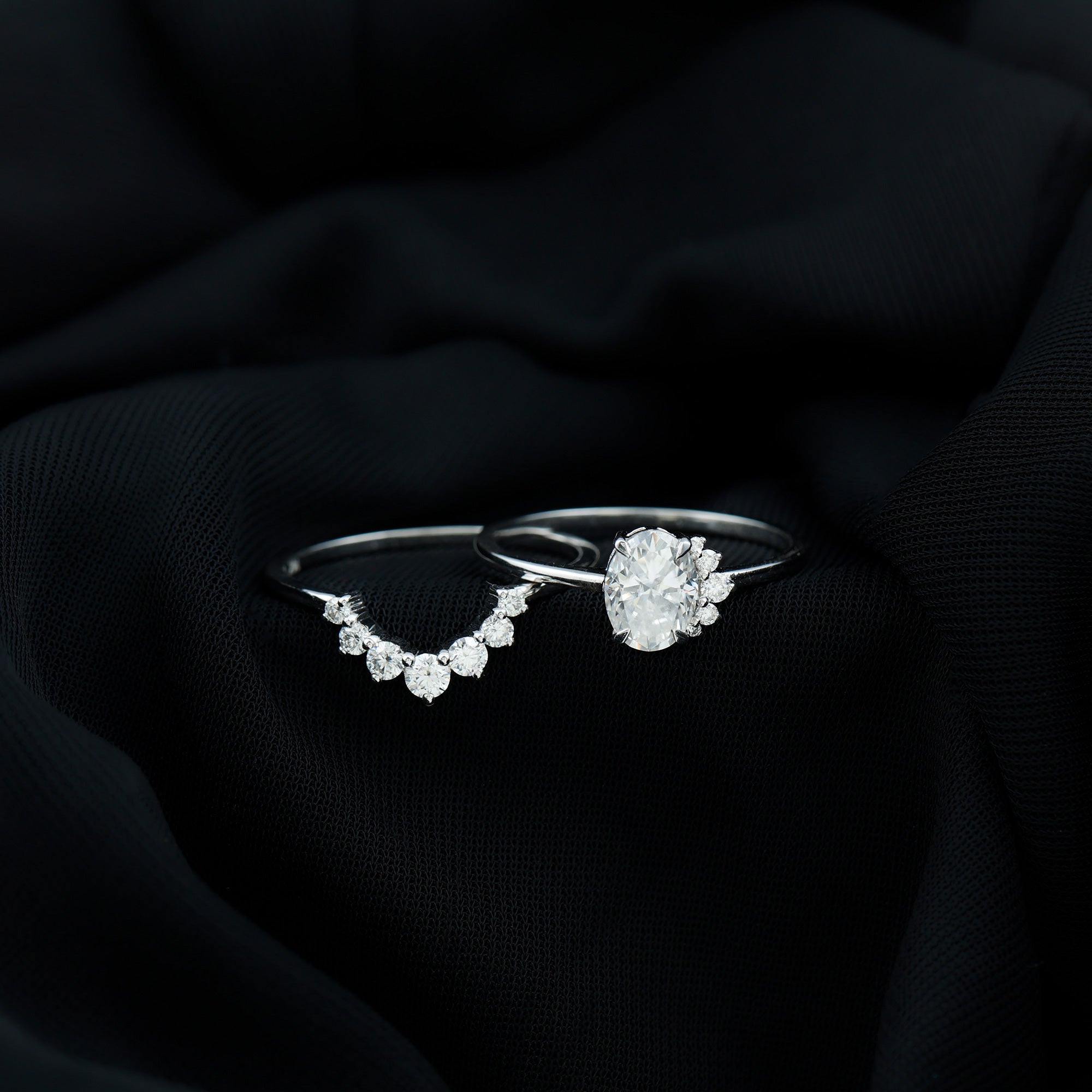 2 CT Oval Cut Moissanite Halo Wedding Ring Set With Certificate