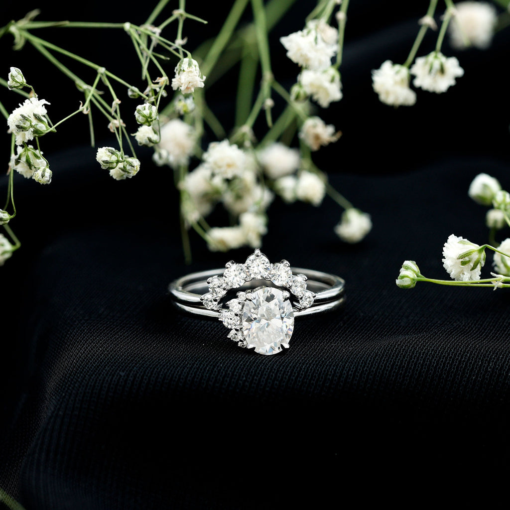 2 CT Oval Cut Moissanite Halo Wedding Ring Set With Certificate