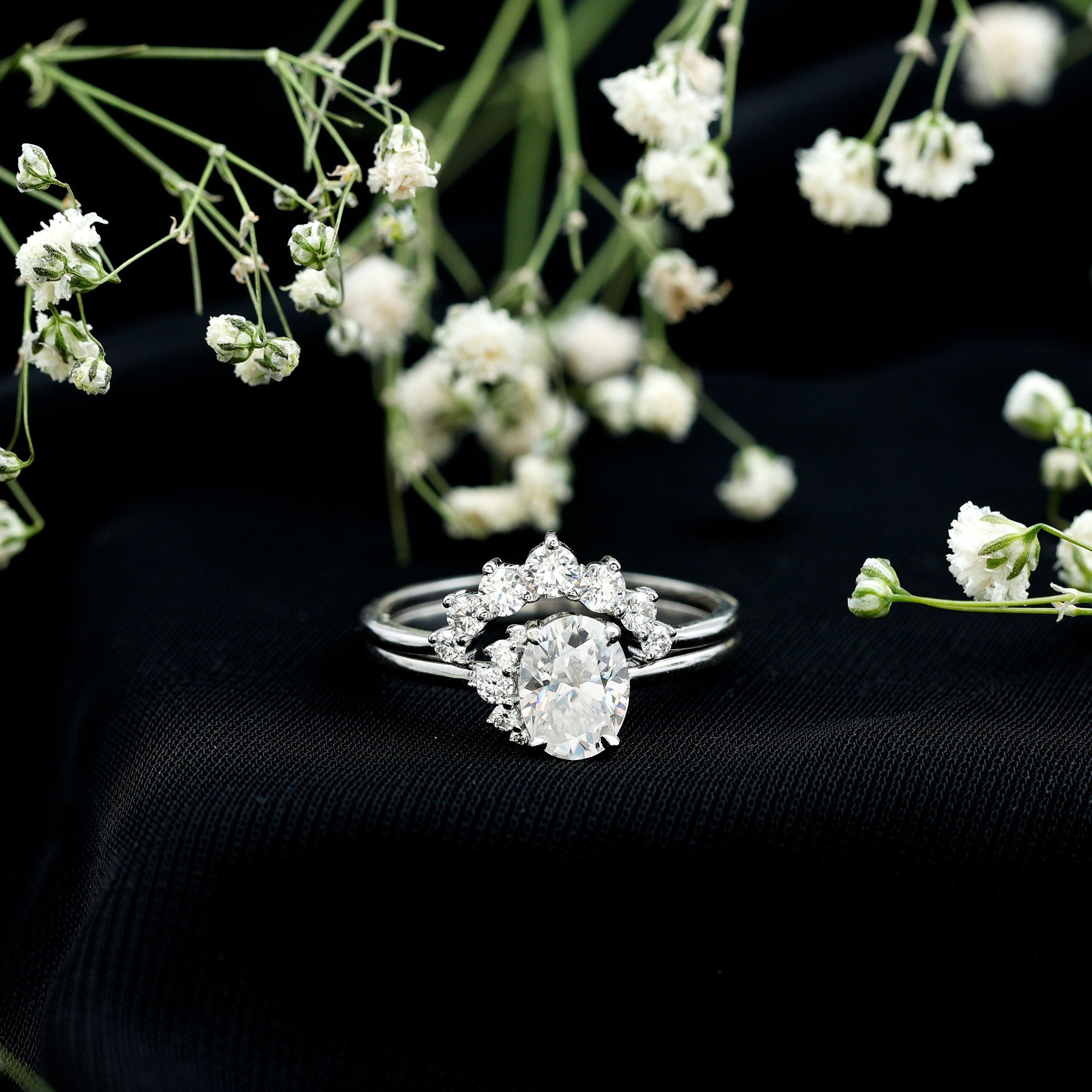 2 CT Oval Cut Moissanite Halo Wedding Ring Set With Certificate