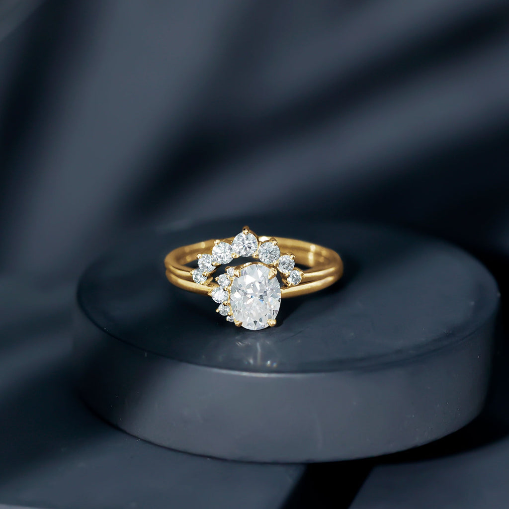 2 CT Oval Cut Moissanite Halo Wedding Ring Set With Certificate