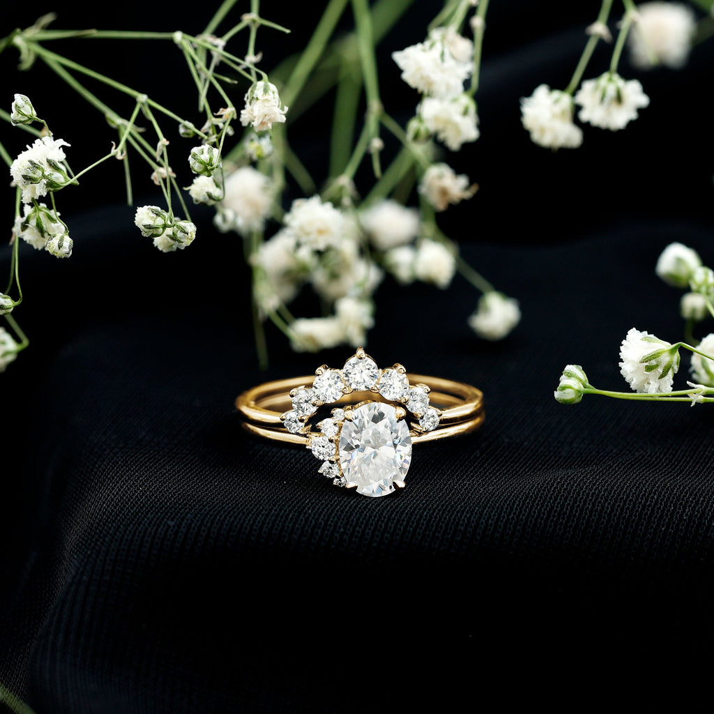 2 CT Oval Cut Moissanite Halo Wedding Ring Set With Certificate