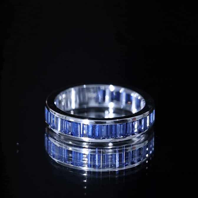 Certified Lab Grown Blue Sapphire Baguette Eternity Band Ring for Women