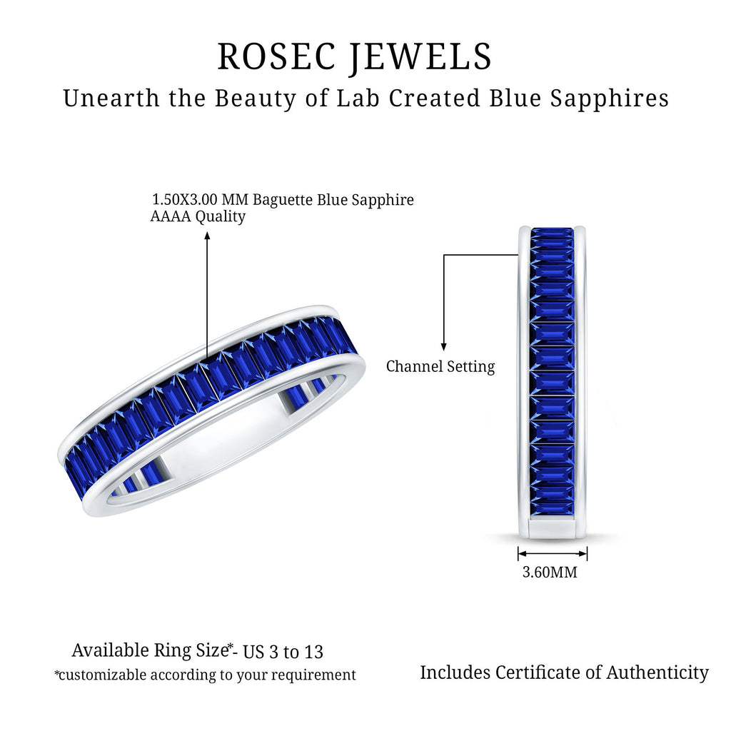 Certified Lab Grown Blue Sapphire Baguette Eternity Band Ring for Women