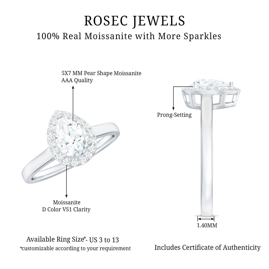 1 CT Brilliant Cut Moissanite Teardrop Engagement Ring