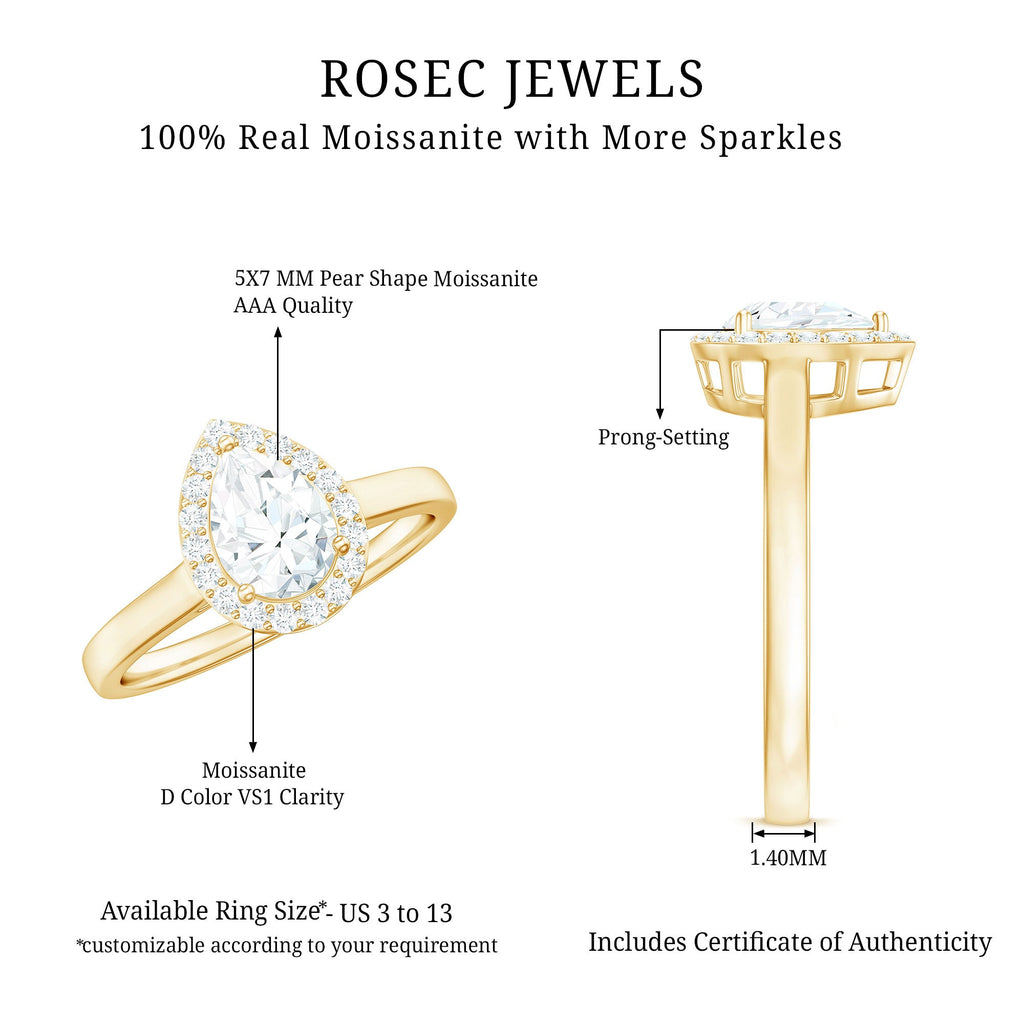 1 CT Brilliant Cut Moissanite Teardrop Engagement Ring