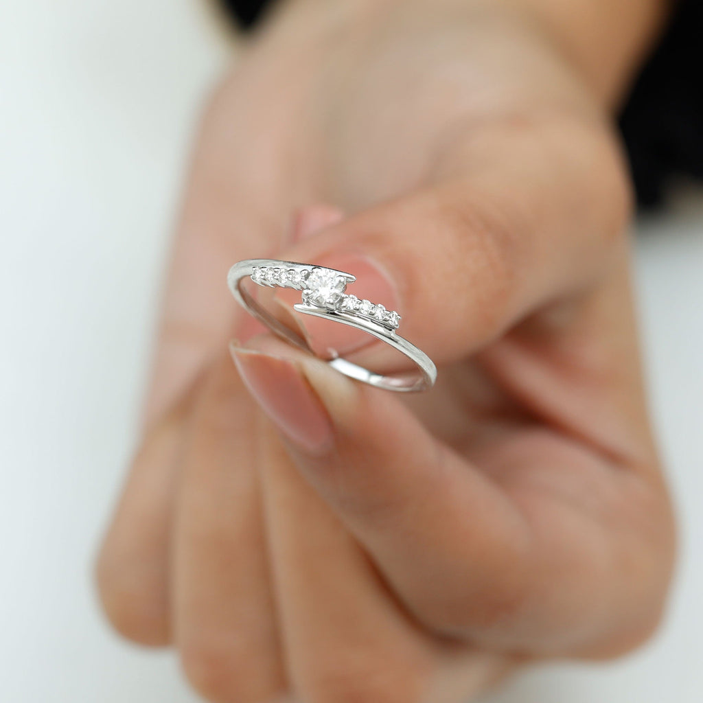 Round Cut Moissanite Promise Ring with Bypass Shank