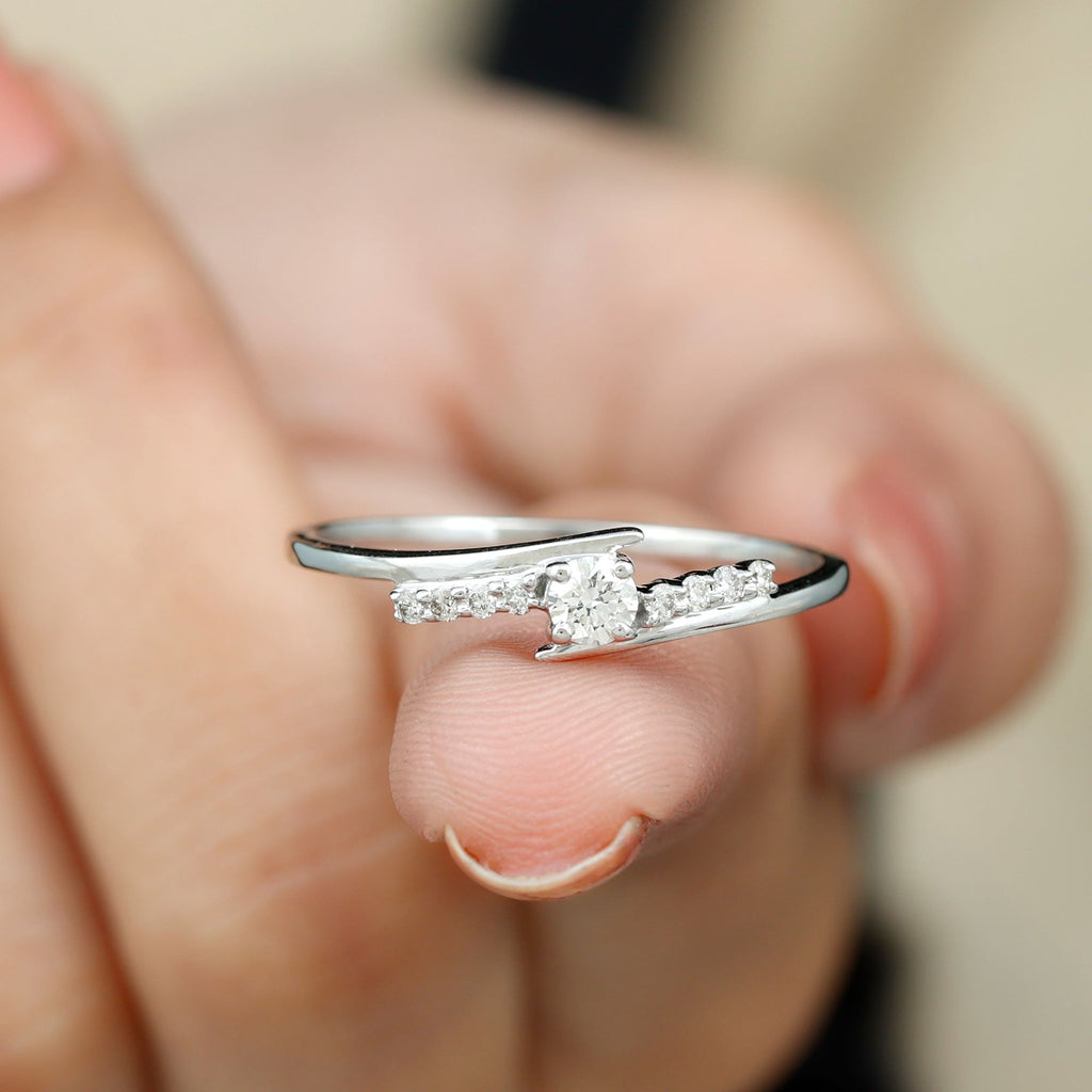 Round Cut Moissanite Promise Ring with Bypass Shank