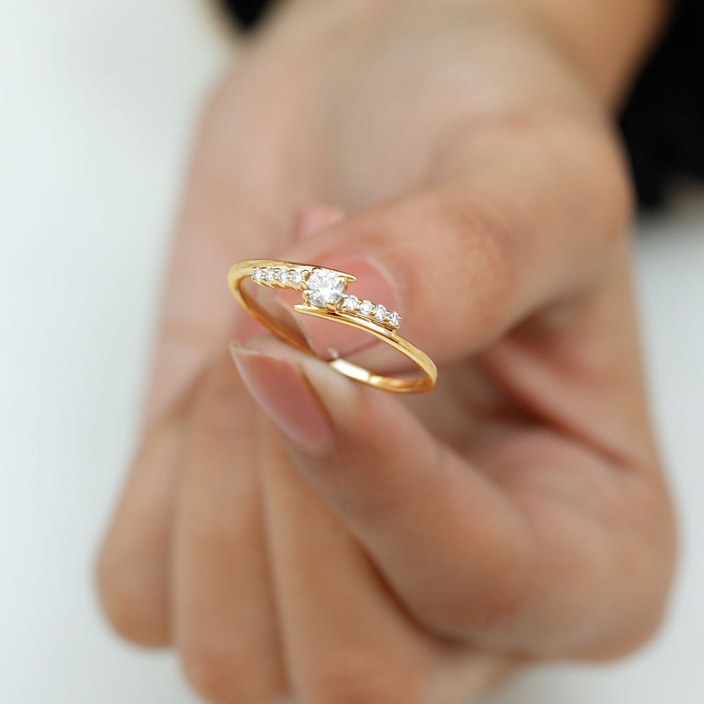 Round Cut Moissanite Promise Ring with Bypass Shank
