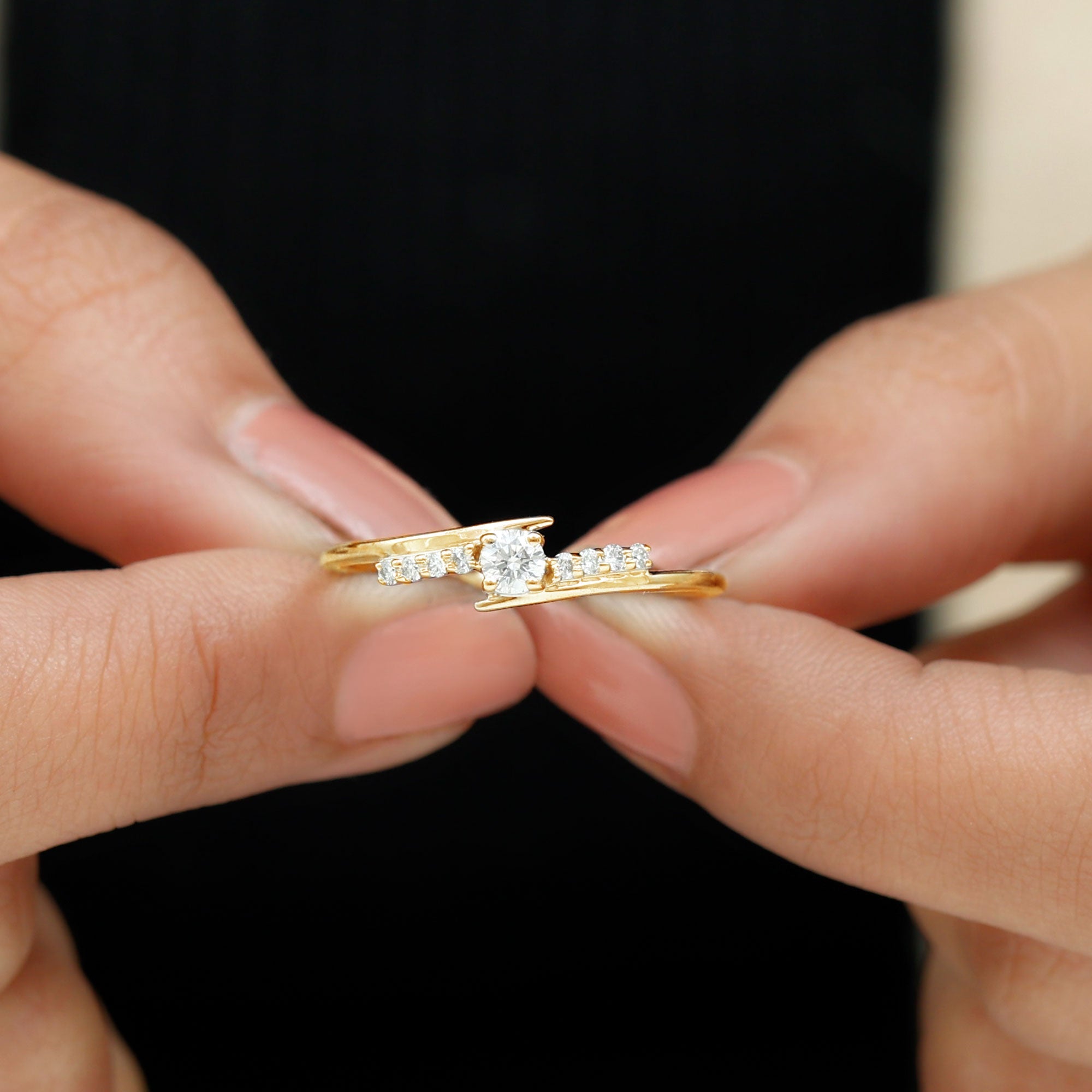 Round Cut Moissanite Promise Ring with Bypass Shank