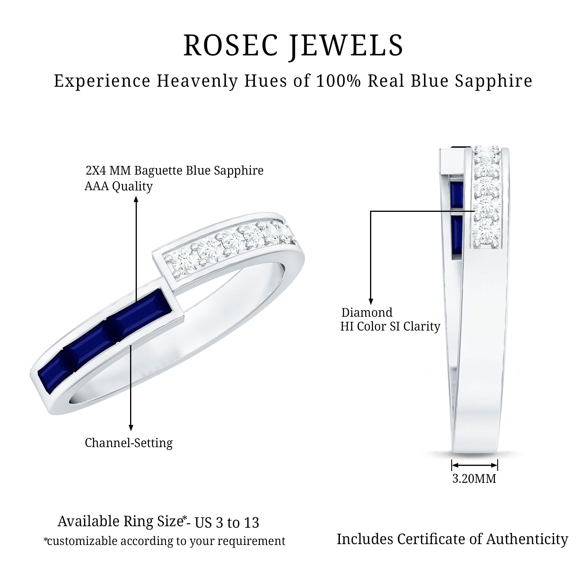 Blue Sapphire and Diamond Band Ring