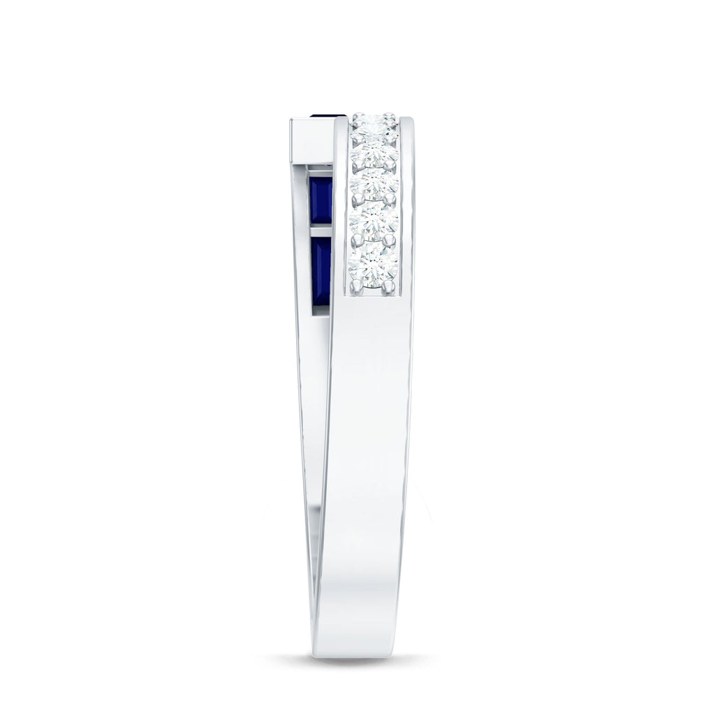 Blue Sapphire and Diamond Band Ring