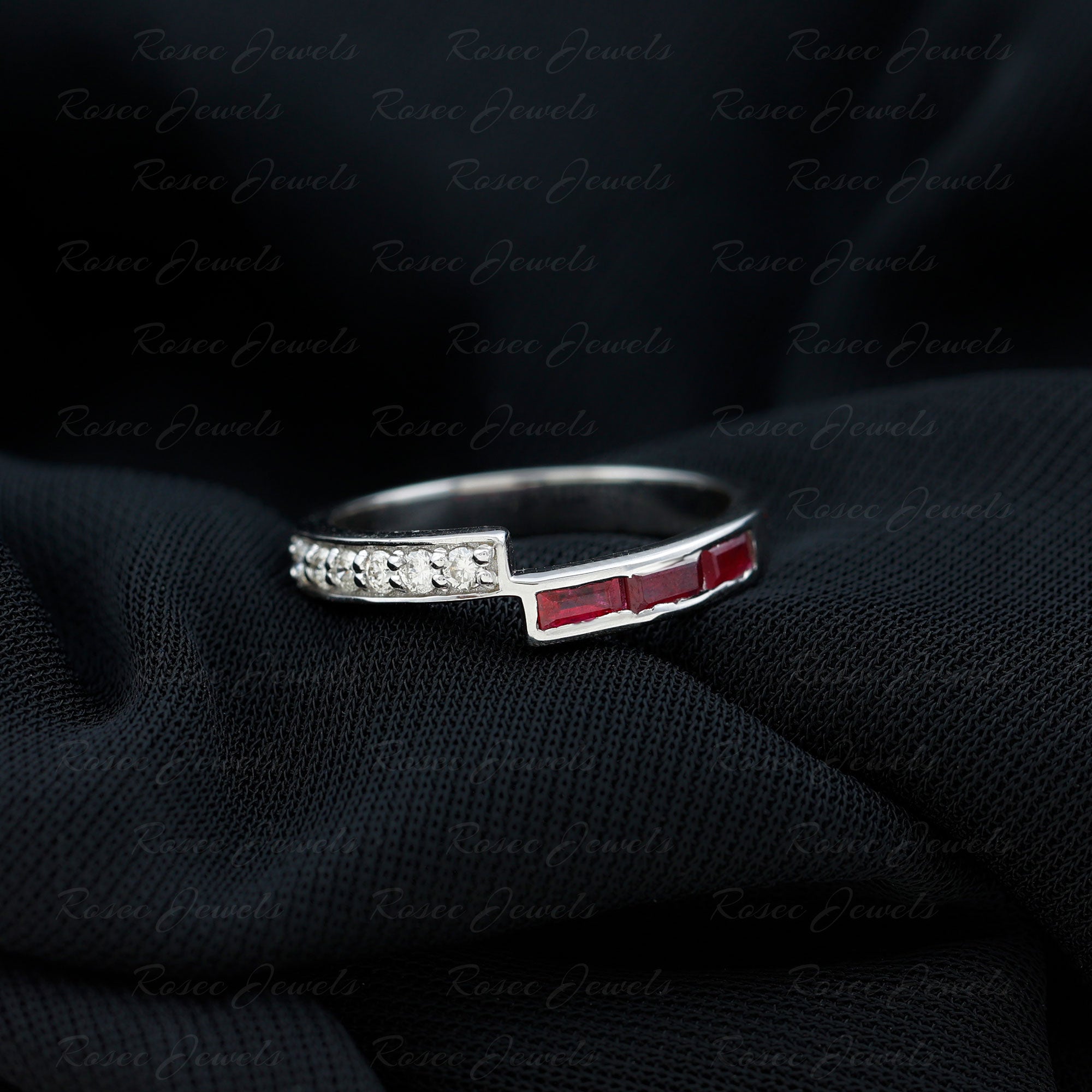 3/4 CT Round Certified Ruby and Diamond Gold Band Ring