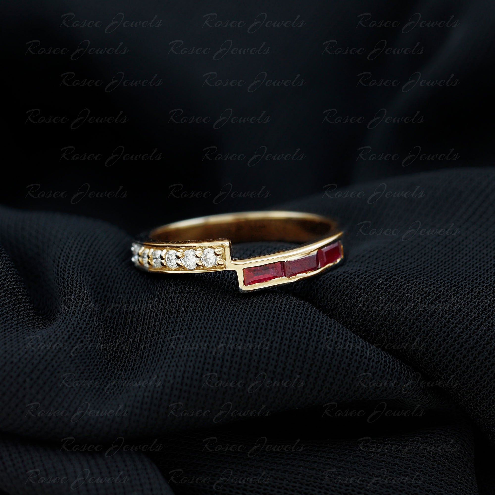 3/4 CT Round Certified Ruby and Diamond Gold Band Ring