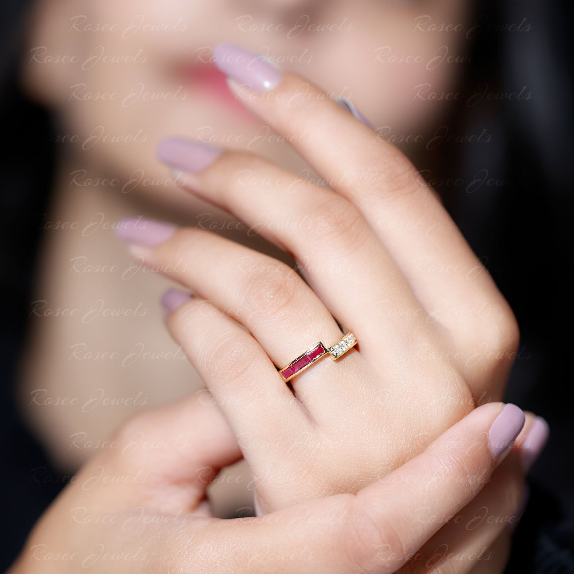 3/4 CT Round Certified Ruby and Diamond Gold Band Ring