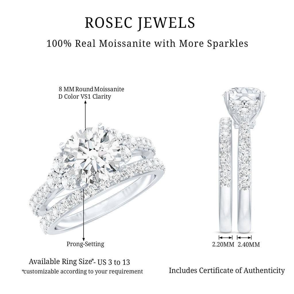 Certified Moissanite 8MM Engagement Ring with Stackable Band