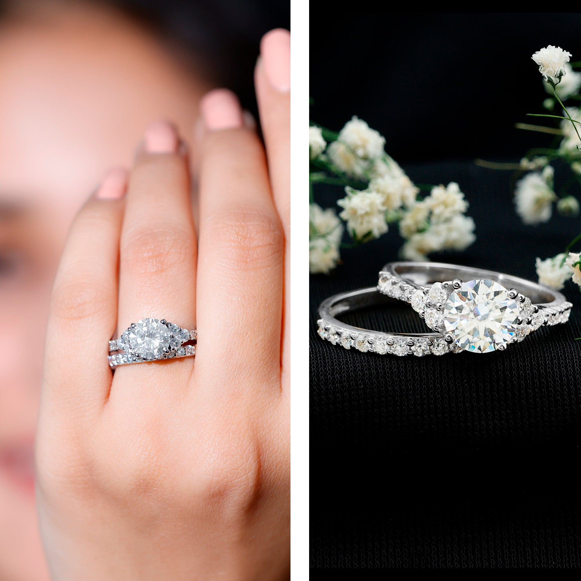 Certified Moissanite 8MM Engagement Ring with Stackable Band