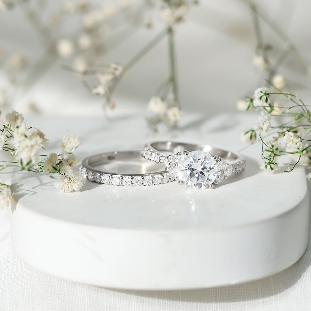 Certified Moissanite 8MM Engagement Ring with Stackable Band