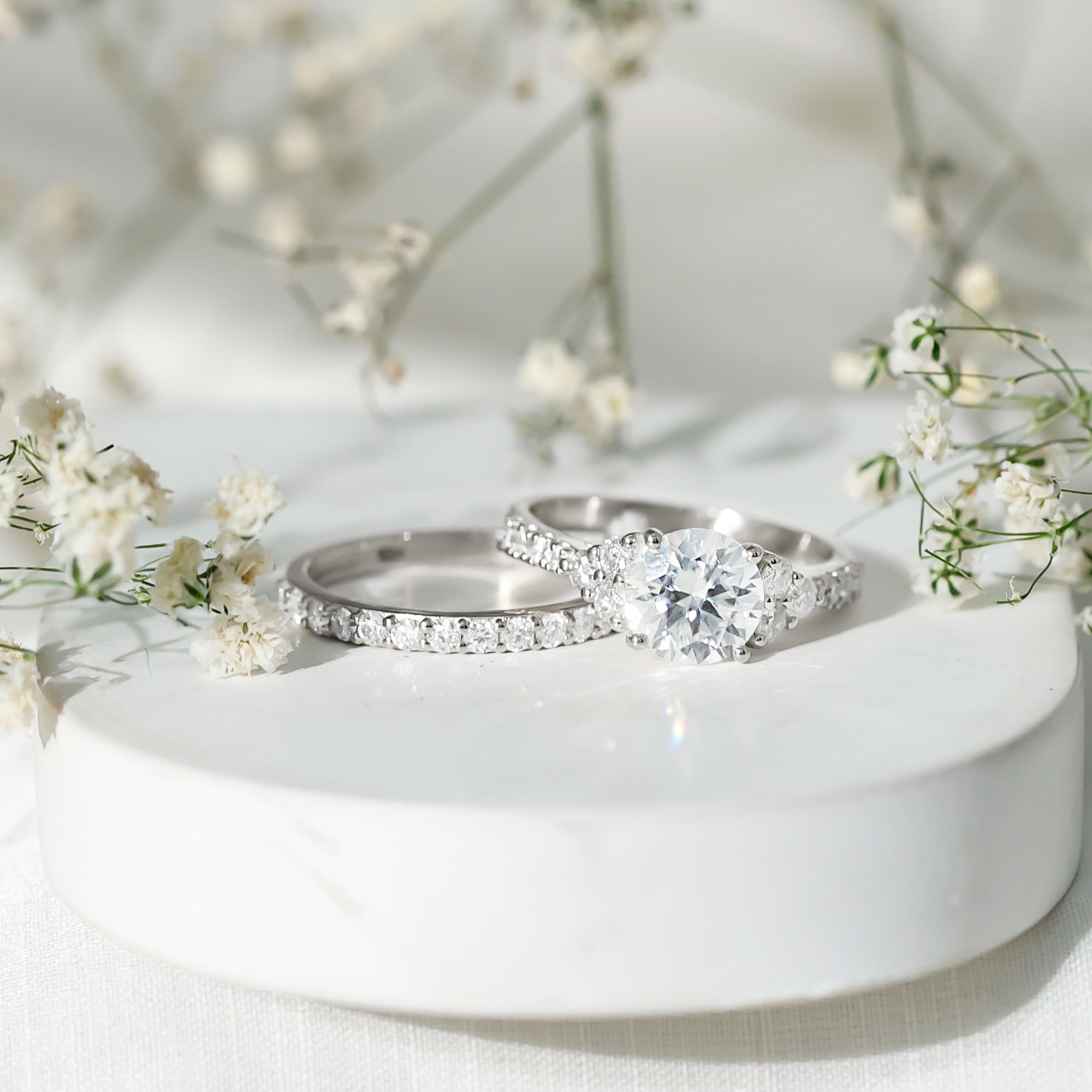 Certified Moissanite 8MM Engagement Ring with Stackable Band