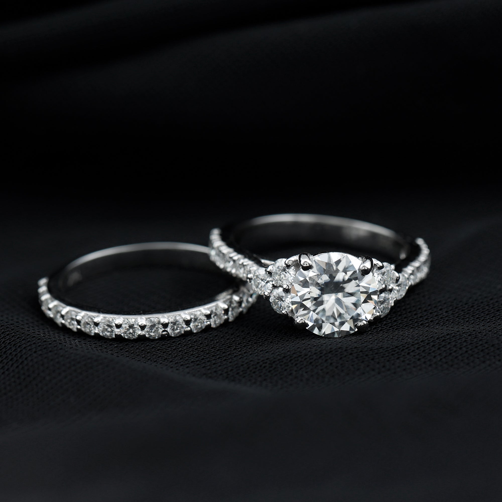 Certified Moissanite 8MM Engagement Ring with Stackable Band