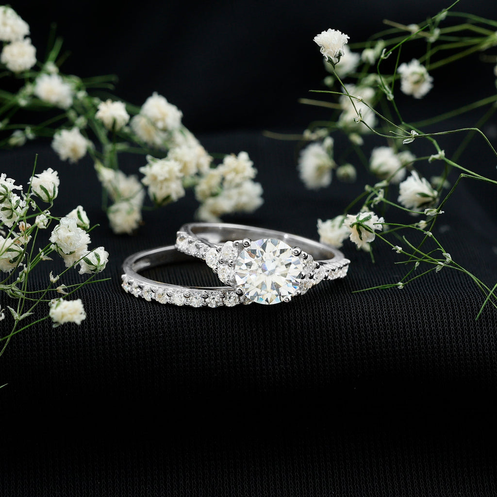 Certified Moissanite 8MM Engagement Ring with Stackable Band