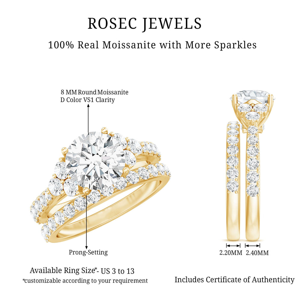 Certified Moissanite 8MM Engagement Ring with Stackable Band