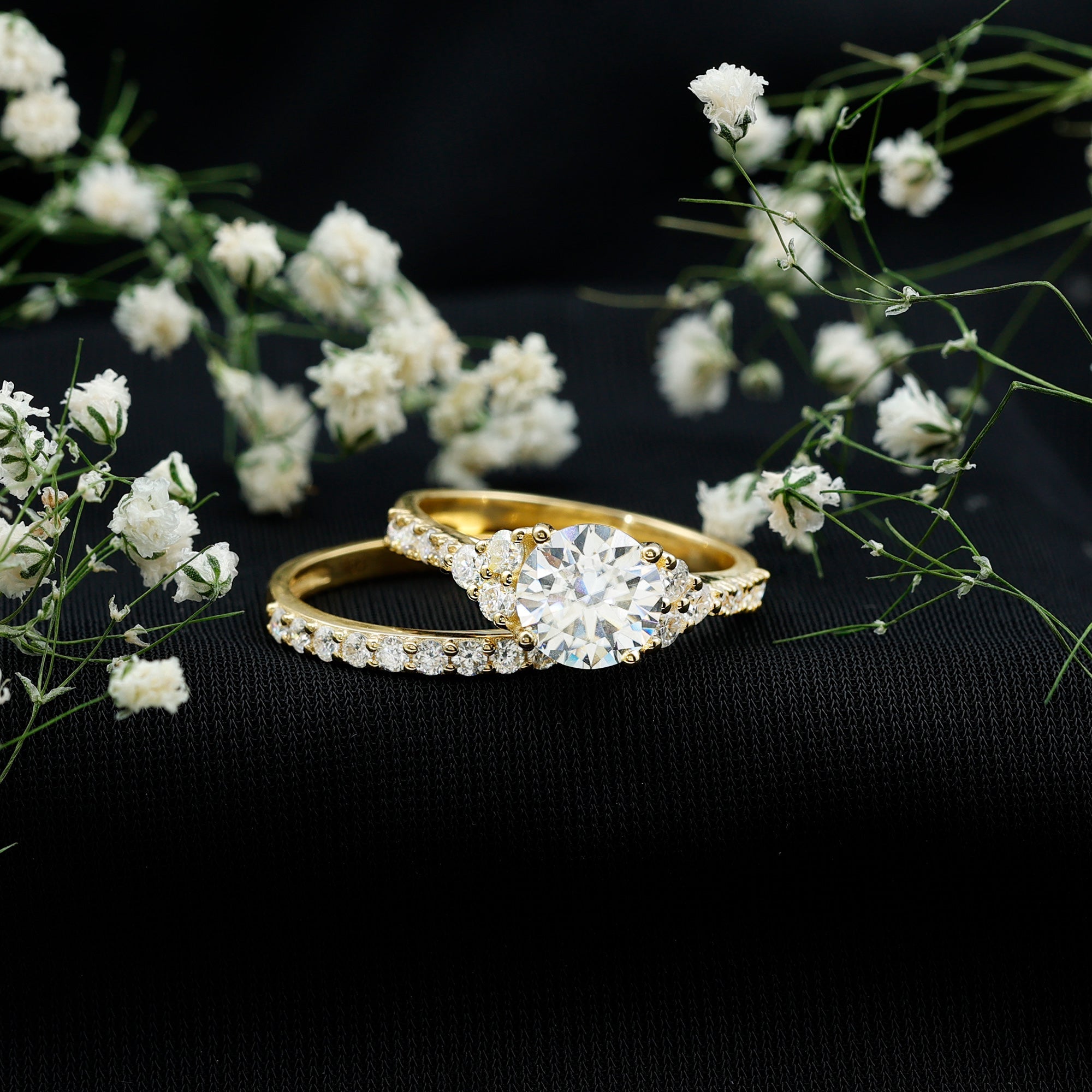 Certified Moissanite 8MM Engagement Ring with Stackable Band